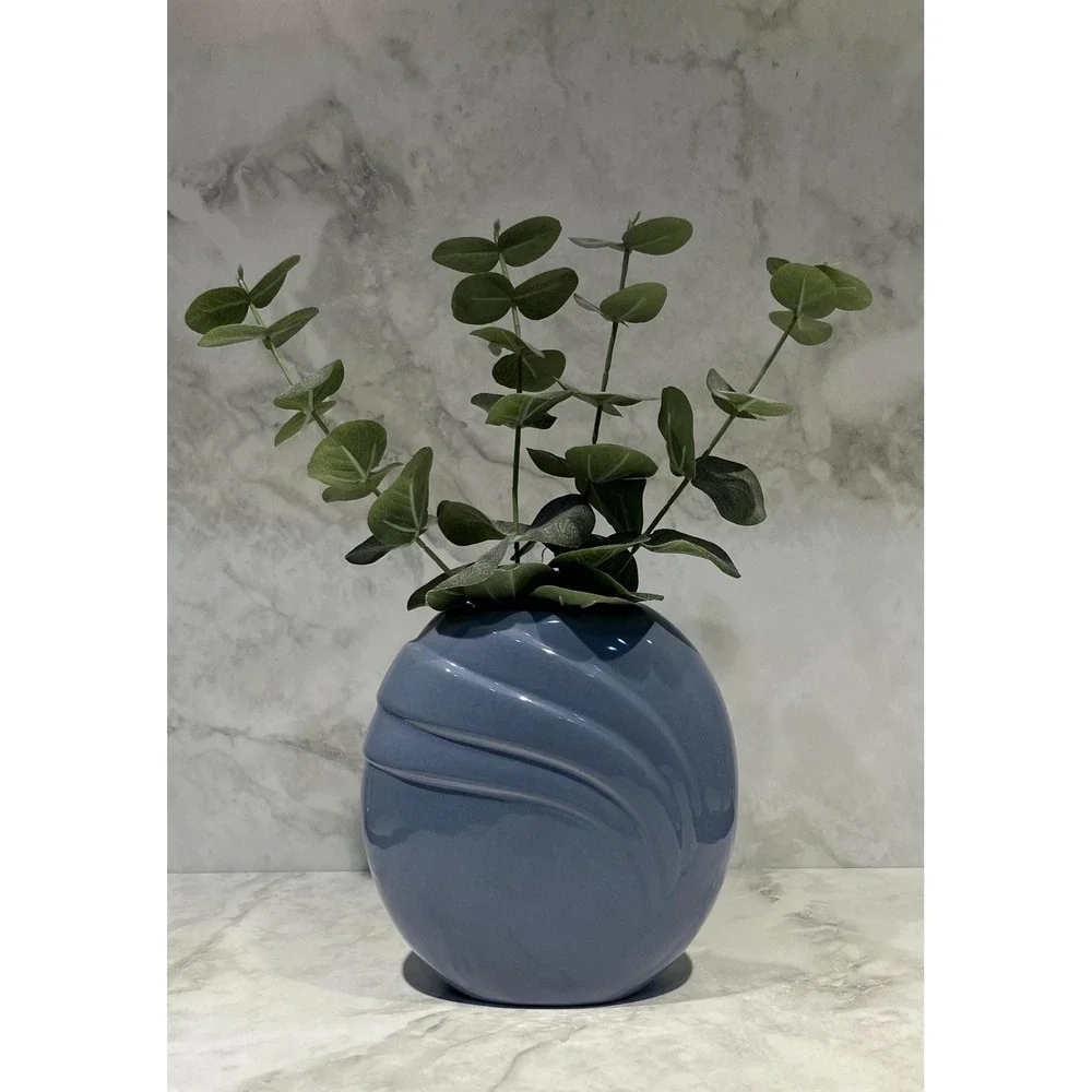 Vtg Haeger 1980s Art Deco Revival Pleated Draped Circular Ceramic Vase 7.5